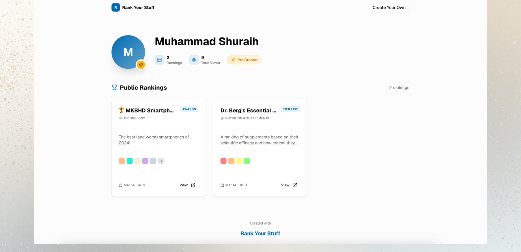 Public creator profile preview